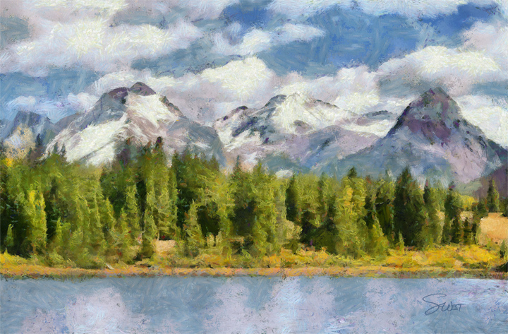 blue rocky mountain lake by scott west art