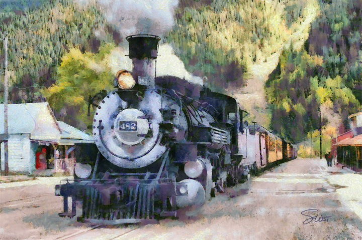 old west victorian steam engine train by scott west art