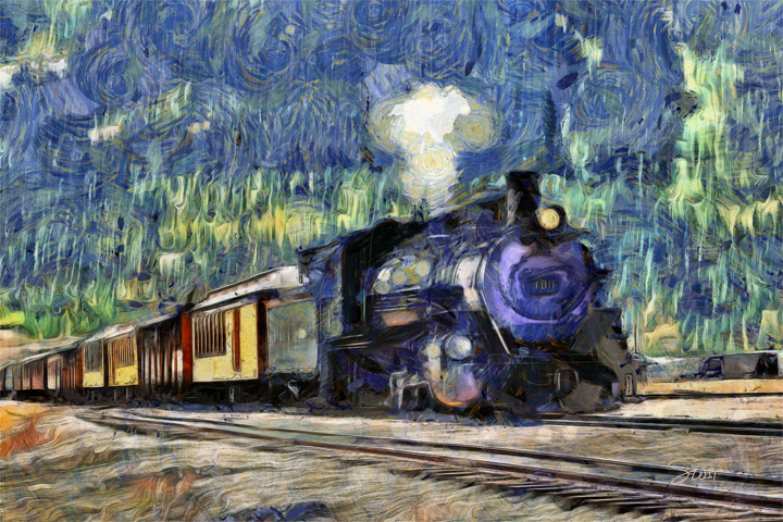 starry silverton steam train by scott west art